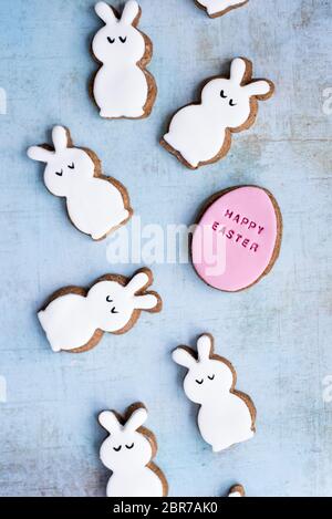 Easter Fondant Covered Gingerbread Egg And Bunny Biscuits Stock Photo