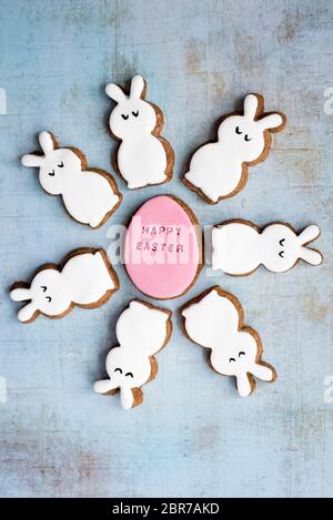 Easter Fondant Covered Gingerbread Egg And Bunny Biscuits Stock Photo