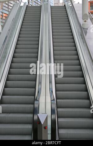 Two Long Escalators Stairs in London Stock Photo