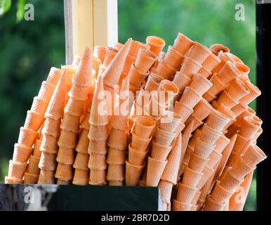 Waffle empty cups for ice cream Waffle empty, cups Stock Photo