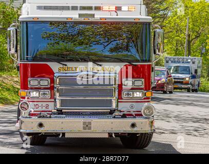 front end of a Shelter Island fire truck Stock Photo