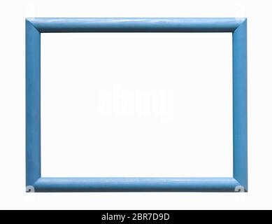 Blue wooden photo frame isolated on white background with clipping path Stock Photo