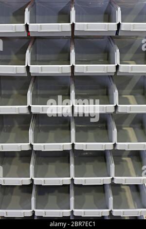 Small Parts Storage Organizer Plastic Bins Empty Stock Photo