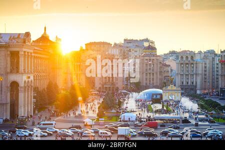 KIEV, UKRAINE - MAY 25, 2019: Skyline of Independence square (Maidan Nezalezhnosti) - is the main square of Kiev. Kiev capital of Ukraine Stock Photo