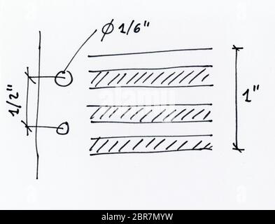 hand drawn illustration of specifications of continuous stationery aka continuous form paper for printing with dot matrix and line printers with paper Stock Photo