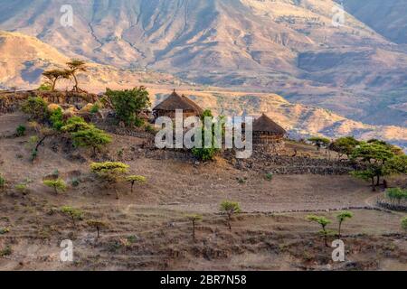 Beautiful mountain landscape with traditional ethiopian terrace fields ...