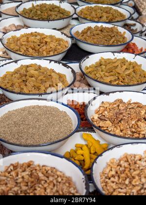 dried fruit and nuts on display in the spice market of chandni chowk in old delhi Stock Photo