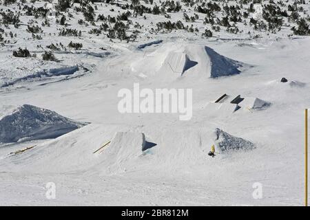 Snowboard Ramp for Big Jumps at Mountain Stock Photo