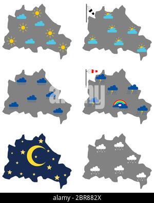 Karten von Berlin mit verschiedenen Wettersymbolen Stock Photo