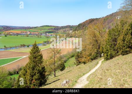 Hiking trail in the Altmuehltal valley (Bavaria, Germany) Stock Photo