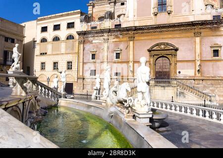 Beautiful view of part of the Praetorian Fountain in Palermo, Italy