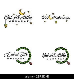 Happy Eid Mubarak. Selamat Hari Raya Idul Fitri. Eid Al-fitr Vector Pack of 4 Illustration. Best for Greeting Cards Poster and Banners. Stock Vector