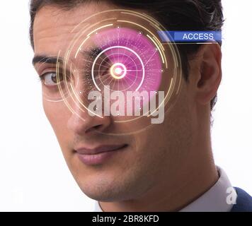 The concept of sensor implanted into human eye Stock Photo