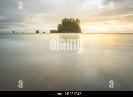 sea stack in sunset time,scenic view of second beach in mt Olympic National park,Washington,USA. Stock Photo