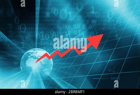 Global economic rising concept with red arrow in front, growing ...