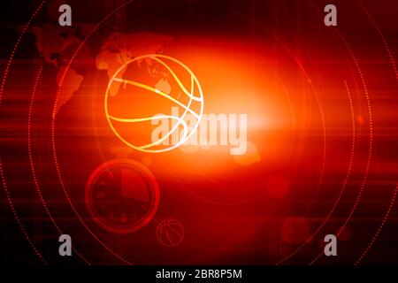 Graphical digital sport news red theme background with outline balls and chronometer Stock Photo