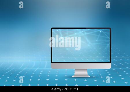 Graphical abstract high-tech health background, 3d stage with modern monitor Stock Photo