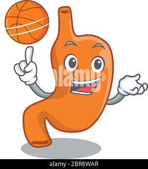 Sporty cartoon mascot design of stomach with basketball Stock Vector