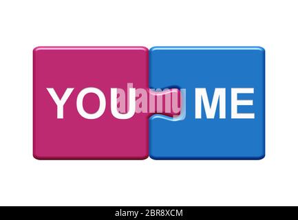 Isolated Puzzle Button with two pieces showing You and Me Stock Photo
