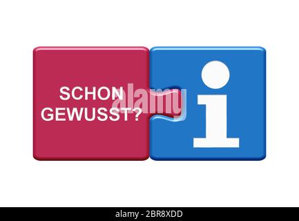 Isolated Puzzle Button with two pieces showing Did You Know? with info symbol in german language Stock Photo