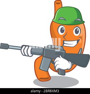 A cartoon picture of Army stomach holding machine gun Stock Vector