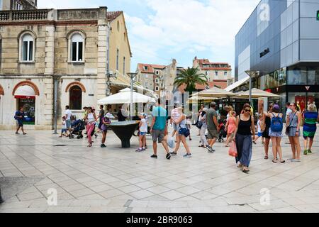 The vibrant Marmontova pedestrian streeet in Split, Croatia. Stock Photo