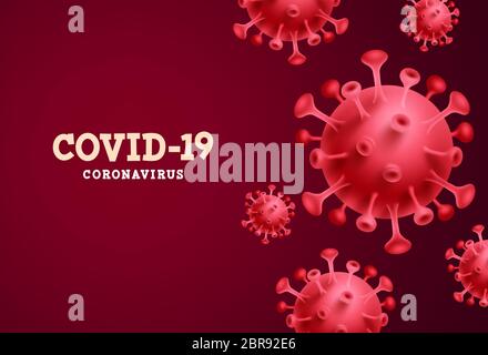 Covid-19 coronavirus red vector background. Coronavirus covid-19 text in red empty space with 3d realistic sars ncov for global pandemic. Stock Vector