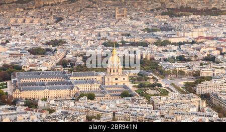 Aerial view from the Eiffel Tower on the Hotel des Invalides, a Parisian monument Stock Photo