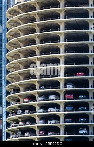 Exterior of parking lot building skylines in Chicago IL USA Stock Photo