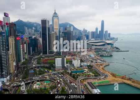 Causeway Bay, Hong Kong 07 May 2019: Aerial view of Hong Kong commercial district Stock Photo