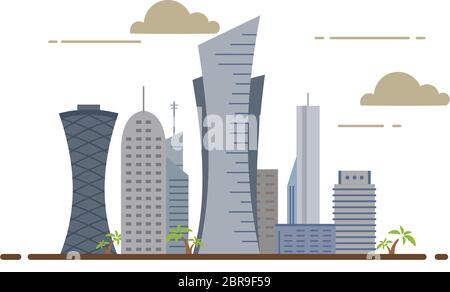 Qatar Doha city buildings travel country architecture middle east illustration Stock Photo