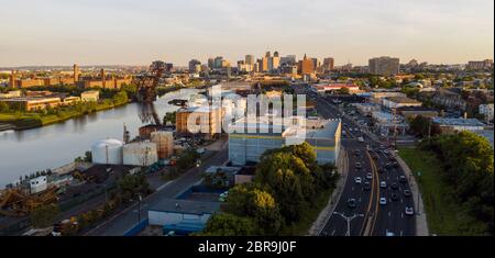 The James River flows by the Downtown Metro Area of Newark New Jersey Stock Photo