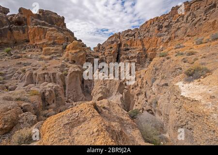 Looking Down into a Desert Chasm at Banshee Canyon in Mojave National Preserve in California Stock Photo