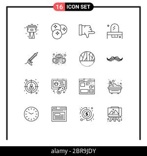 Pack of 16 creative Outlines of sealant, dresser, line, drawer, beauty Editable Vector Design Elements Stock Vector