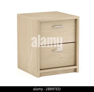 Wooden nightstand with two drawers on white background Stock Photo