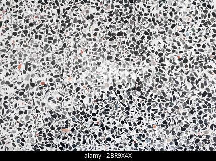 terrazzo flooring texture Black White. small stone polished pattern old surface marble vintage for background image horizontal Stock Photo
