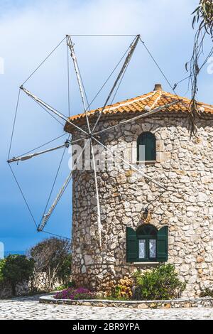 Old windmill in Skinari Cape, Zakynthos island, Greece Stock Photo