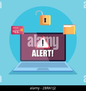 laptop with warning notification with icons Stock Vector