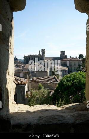 View of Basilica of St Nazaire and Saint Celse from Chateau Comtal in fortified city of Carcassonne.Aude.Occitanie.France Stock Photo