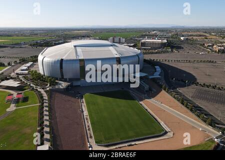 Glendale, United States. 26th Jan, 2021. An aerial view of State Farm  Stadium Tuesday, Jan. 26 2021, in Glendale, Ariz. State Farm Stadium,  opened in 2006, is the home of the Arizona