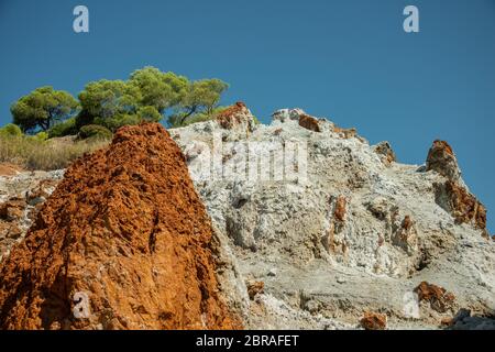 Sousaki is an extinct volcano and modern solfatara field in northeastern Corinthia, Greece, at the northwest end of the Aegean volcanic arc. Stock Photo