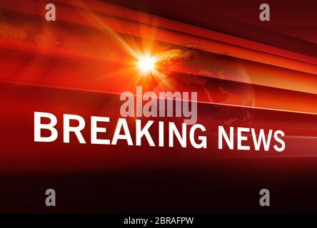 Graphical Breaking News Background with news text, Red Theme Background with White Breaking News. Stock Photo