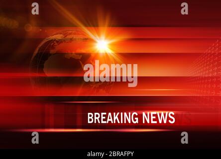 Graphical Breaking News Background with news text, Red Theme Background with White Breaking News text. Stock Photo