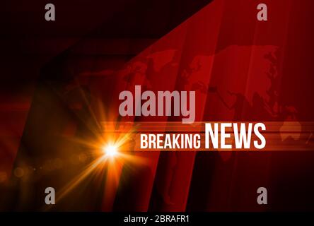 Graphical Breaking News Background with news text, Red Theme Background with White Breaking News. Stock Photo