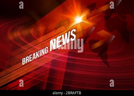 Graphical Breaking News Background with news text, Red Theme Background with White Breaking News. Stock Photo