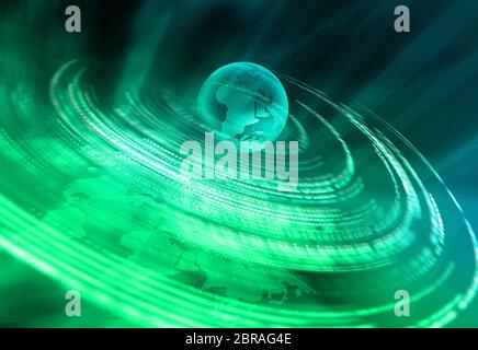 Digital world background, binary codes moving around the earth globe. Suitable forTv and virtual media presentation. Stock Photo