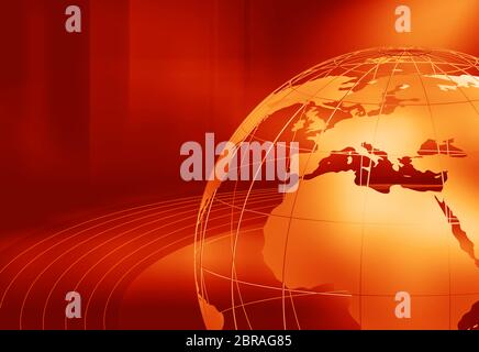Earth globe with belt lines graphical red theme background, news concept background. Stock Photo