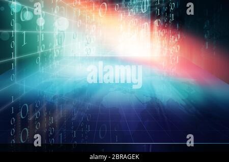 Futuristic World, High tech Studio Backdrop with Binary Code. Stock Photo