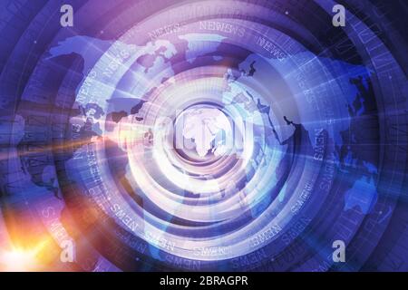 Graphical Digital World News Studio Background, Modern Digital World with Binary Code Numbers Background.Growing Business Through the World. Stock Photo