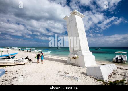 The leaning lighthouse in Puerto Morelos, Quintana Roo on the Mayan Riviera of Mexico. Stock Photo